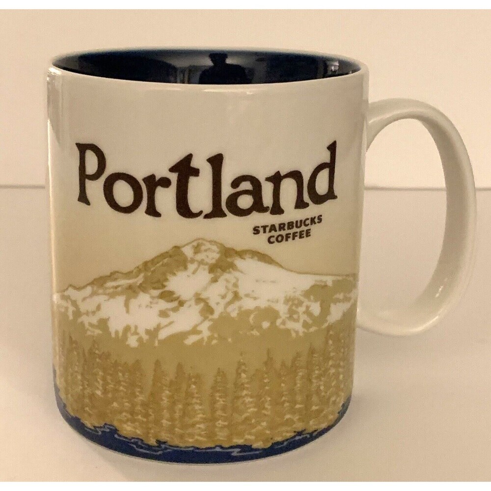 Starbucks Portland Oregon Coffee Mug 2011 Global Cities Icon Blue Inside Mt Hood
